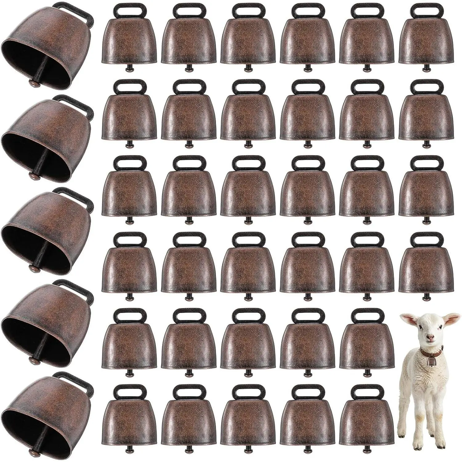 50 PCS Vintage Loud Crisp Sound Metal Copper Bells, Anti-Lost Brass Bronze Bells for Cow Horse Sheep Grazing Farm, DIY Accessories and Christmas Decoration