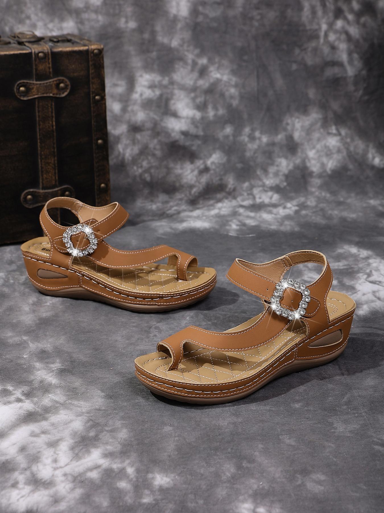 Summer best-selling women's rhinestone square-toe wedge flip-flop sandals with arch support, orthopedic lightweight soles, available in large sizes, comfortable for long standing without fatigue or blisters. Suitable for commuting, work, shopping, beach a
