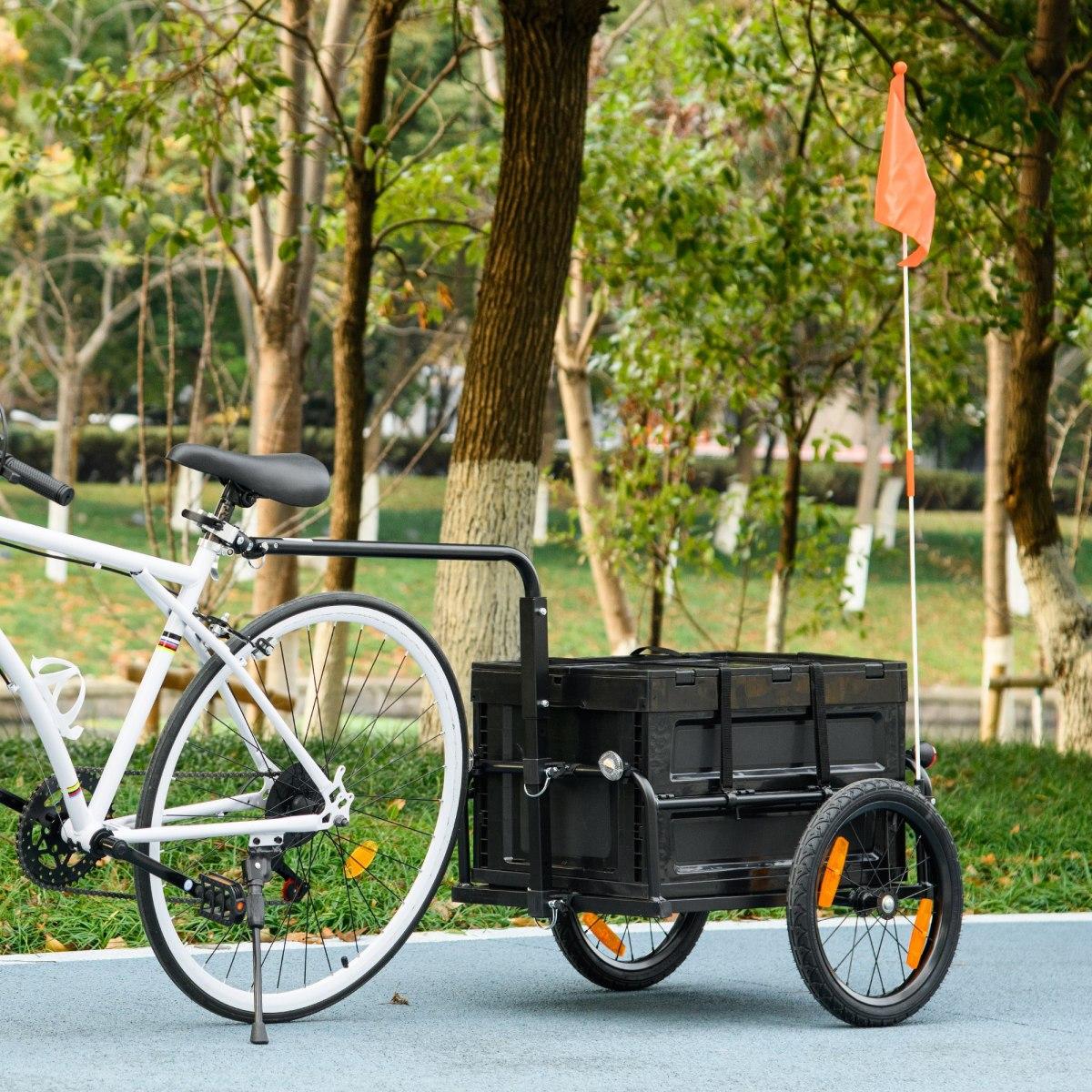 Aobtkel Aosom Adult Metal Frame Cycling Cargo Trailer - Bicycle Wagon Cart with Foldable Pack, Removable Storage Box, Quick-Release 16-Inch Wheels, Reflectors, 19-35mm Seat Posts, 26.5" L x 19" W x 10.25" H (No Bottom)
