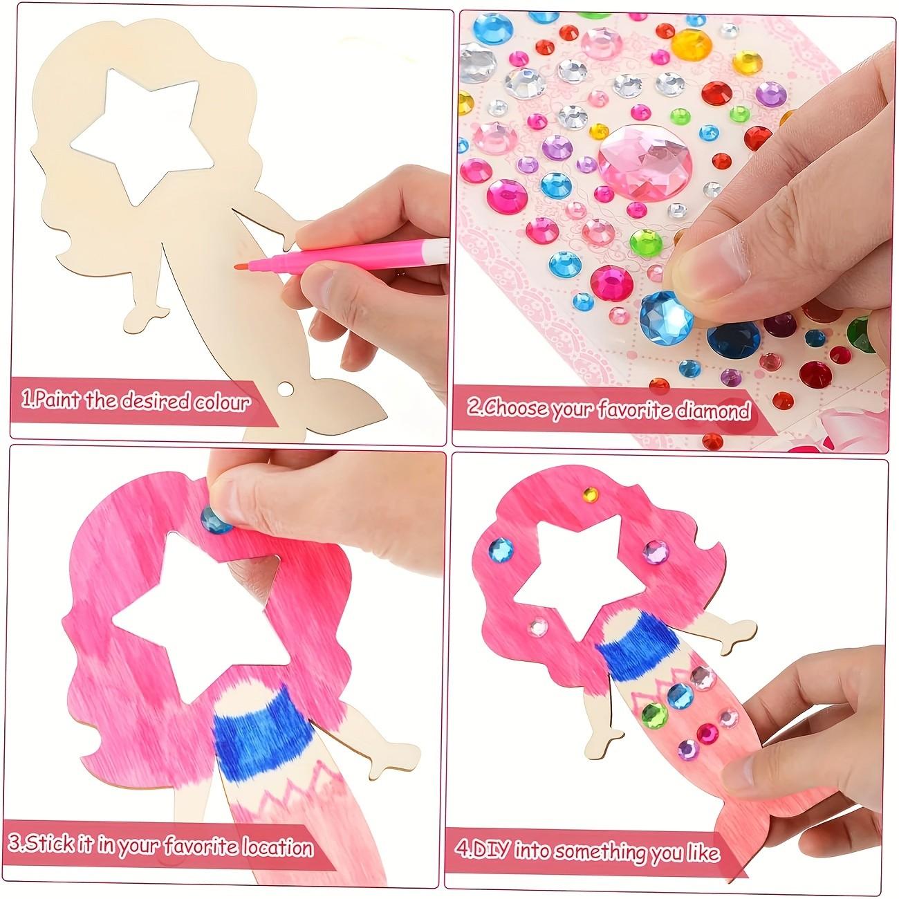 Mermaid Mirror Set Unfinished, Includes 12 Markers, DIY Mermaid Wooden Handheld Mirrors, Perfect for Party Gifts, Princess Parties, Birthdays