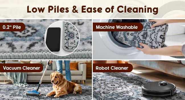 Sonoro Kate Non-Slip & Washable Boho Rug, Soft Foldable Carpet for Bedroom & Living Room, Pet Friendly, Easy to Clean, Stain Resistant Indoor Rug