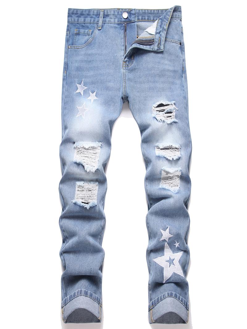 Christmas Gifts Men's Slim Fit Fashion Jeans In Three Colors - Casual Street Style Ripped Jeans - Comfortable And Stylish Trousers - Suitable For Everyday Wear - (Sizes 28-38) Men's Hip-Hop Style.