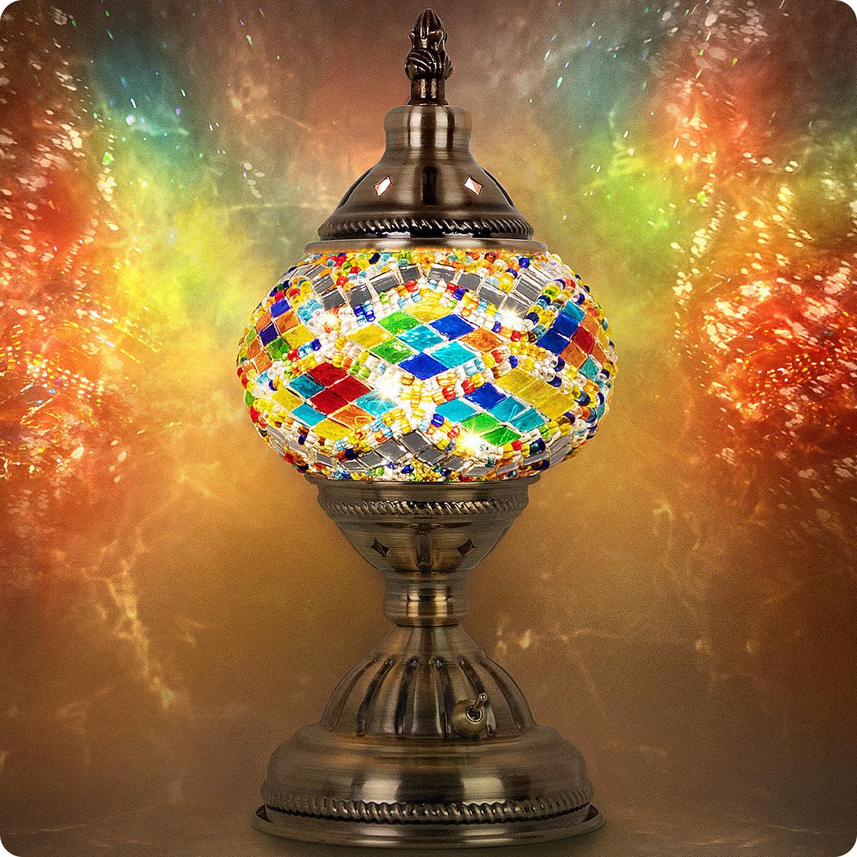 Yarra-Decor Handmade Turkish Moroccan Lamp - Tiffany Mosaic Glass with Bronze Base, Portable Bedside Lamp, Rechargeable Battery 2000mAh (LED Bulb Included) Lighting Christmas gifts Valentine's Day gifts