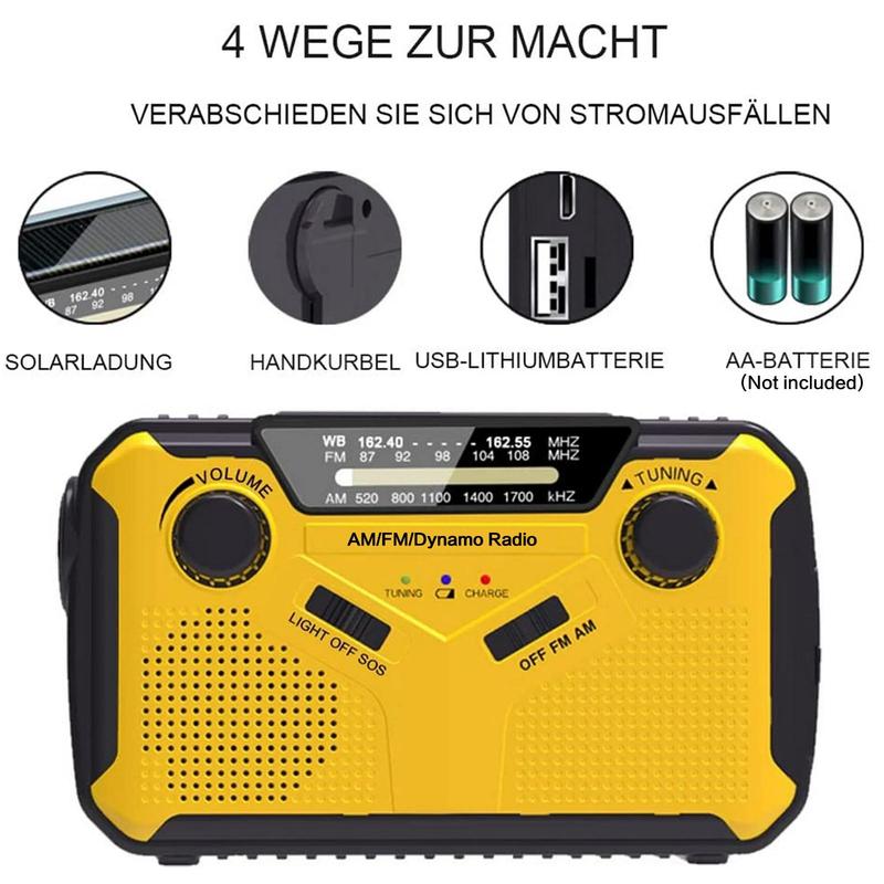 Solar AM/FM Portable Multifunctional Radio with Flashlight, Reading Lamp, SOS Alarm – 2500mAh Power Bank, Crank & Battery Powered for Camping, Hiking & Emergency Survival Gear