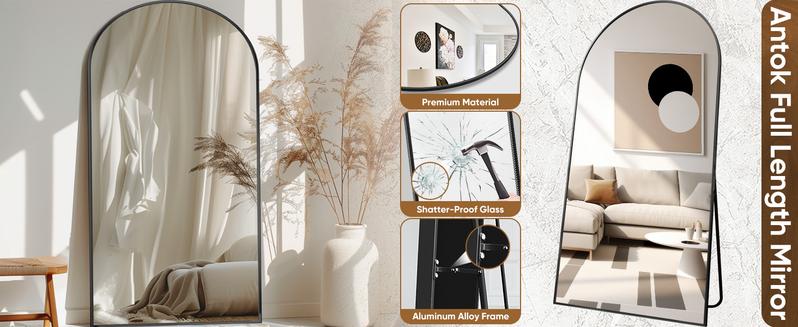 Full Length Mirror, 76*34-44*76in Oversized Floor Mirror, Arched Full Body Mirror with Stand Large Floor Standing Mirror, Hanging Mounted Mirror for Bedroom, Living Room Cloakroom Full Length Mirror, 76*34-44*76in Oversized Floor Mirror, Arched Full Body Mirror with Stand Large Floor Standing Mirror, Hanging Mounted Mirror for Bedroom, Living Room Cloakroom