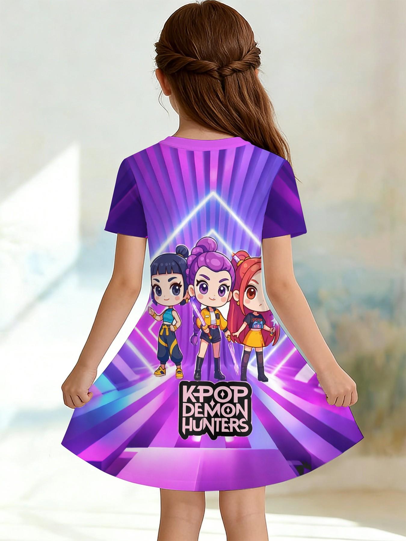 K-Pop Demon Hunters Cartoon Dress, Child Stage Style Casual Dress, Fashion Outdoor Sports, Birthday Gift, Festival Gift