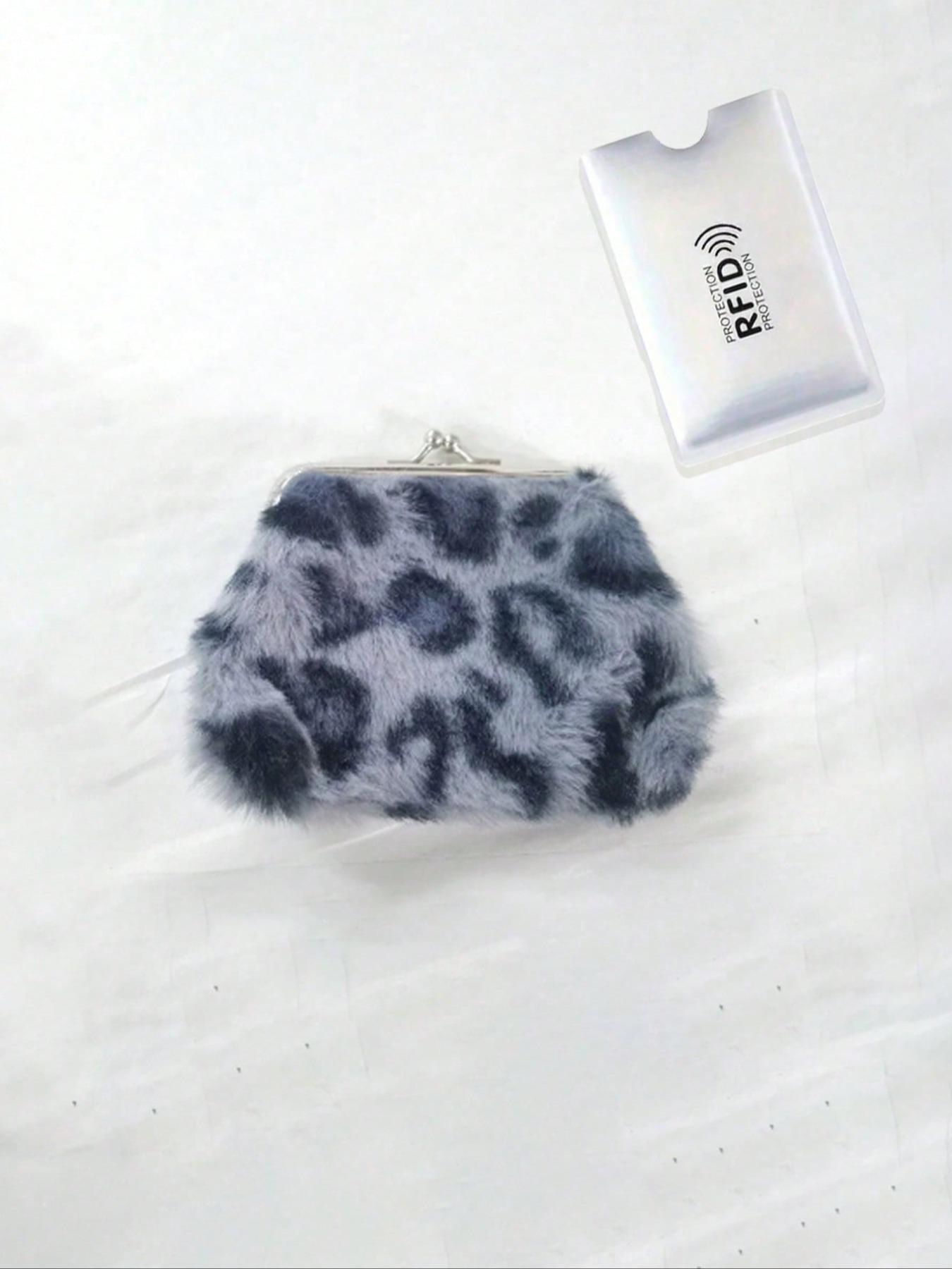 Plush Coin Purse, Short Plush Money Bag, Leopard Print Design, Women/girls Use, Multifunctional Portable Wallet, Durable Faux Leather Handbag, Stylish Wallet