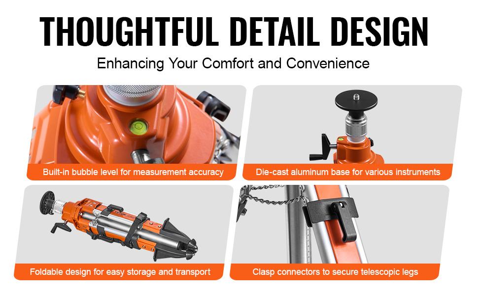 VEVOR Laser Level Tripod Stand, 5/8-11 Thread Mount, 27.16-67.71 inch Height Adjustment Heavy Duty Survey Tripod, with Level Bubble Diffusion Limiter, Liftable Non-Skid Feet for Construction