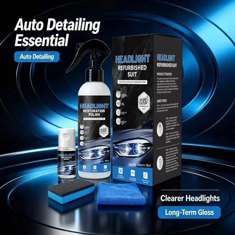 Car Headlight Restoration Kit, Headlight Repair Fluid for Oxidized Yellow Foggy Headlights, Crystal Coating Renewal Agent, Decontamination Brightening Refurbishment Cleaner for Auto Headlights