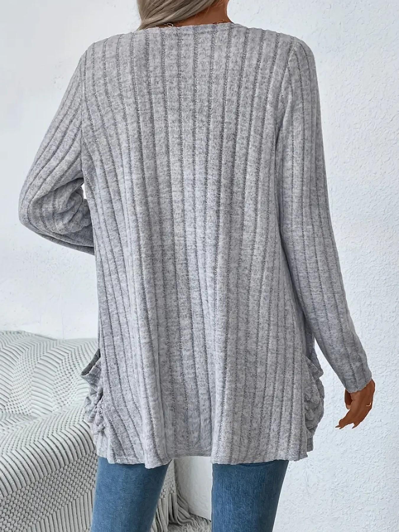 Women's Long Sleeve Loose Knit Cardigan with Pockets, Comfortable Front Open Coat, Casual Wear, Perfect for Everyday, Knitwear effortless breezy figure flattering all day comfort