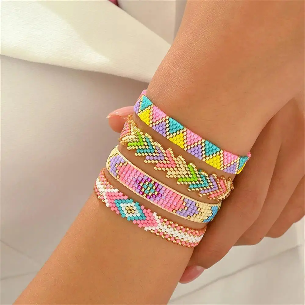 4Pcs/set Fashion Rainbow Bracelet Set Miyuki Loom Beads Adjustable Bracelets Women Boho Woven Jewelry