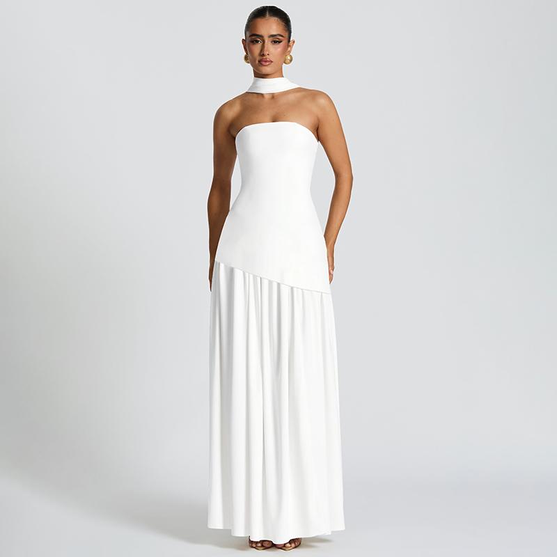 Women's Plain Split Thigh Tube Dress with Scarf, Elegant Strapless Dress for Party Club Beach Vacation, Ladies Clothes for All Seasons