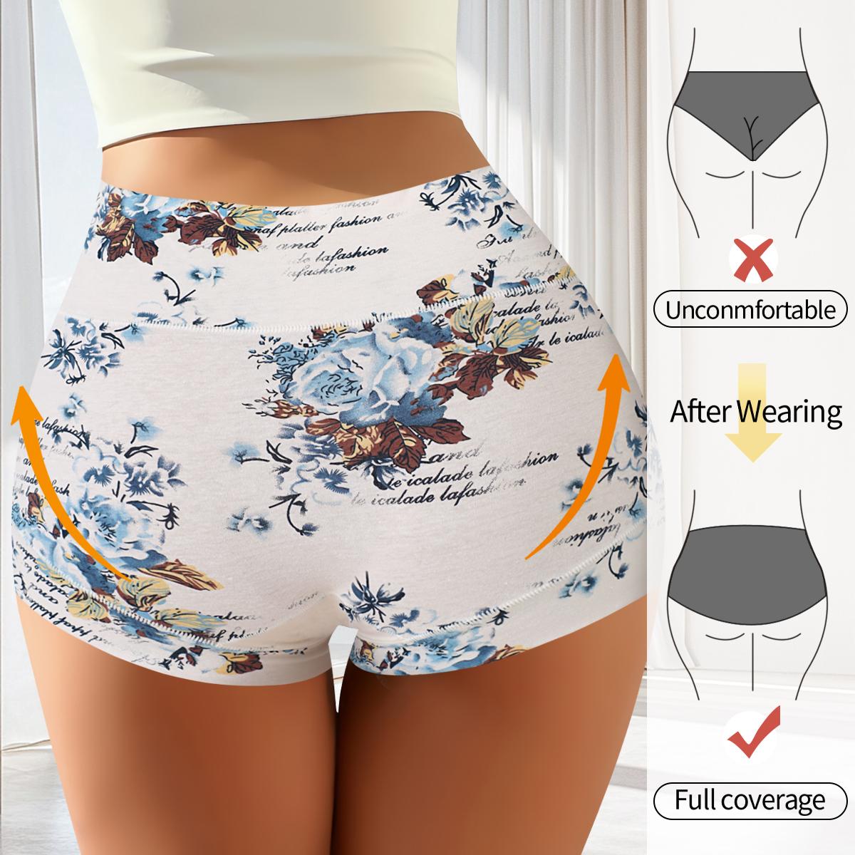 QUASTI Women's 4PCS High Waisted Cotton Pocket Boxer Shorts Panties, Smooth Comfortable Elegant Breathable Safety Shorts Briefs, Skin Friendly Full Coverage Stretch Seamless Lady Shorts for Daily Wear, S XXL