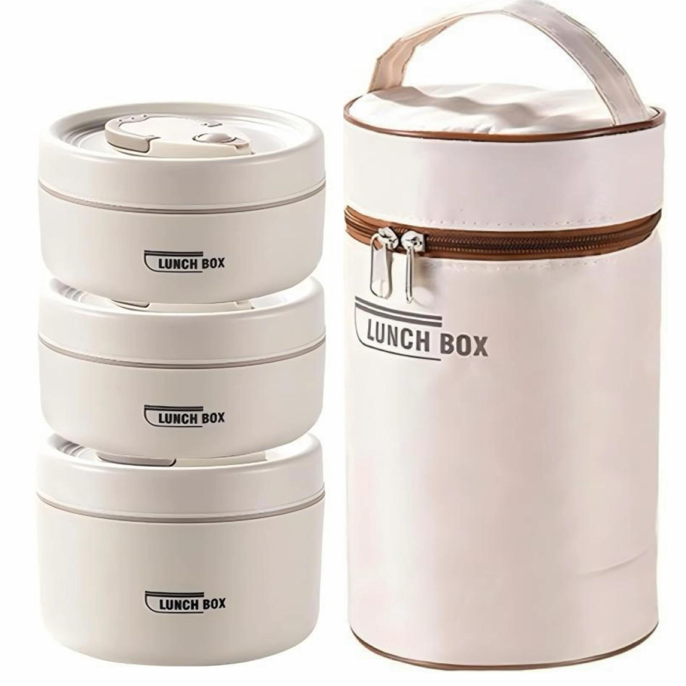 Portable Insulated Food Lunch Container Set, 1 Set Including 3 Counts Lunch Box & 1 Count Insulated Bag, 3 Separate Stackable Lunch Container for Adult & Kids Travel, Insulated Bento Box, Kitchenware