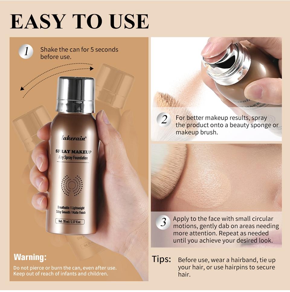 4-Color Air Spray Foundation, Matte Liquid Makeup, Long-Lasting Setting Spray, Concealer Spray, Waterproof Sweatproof Foundation