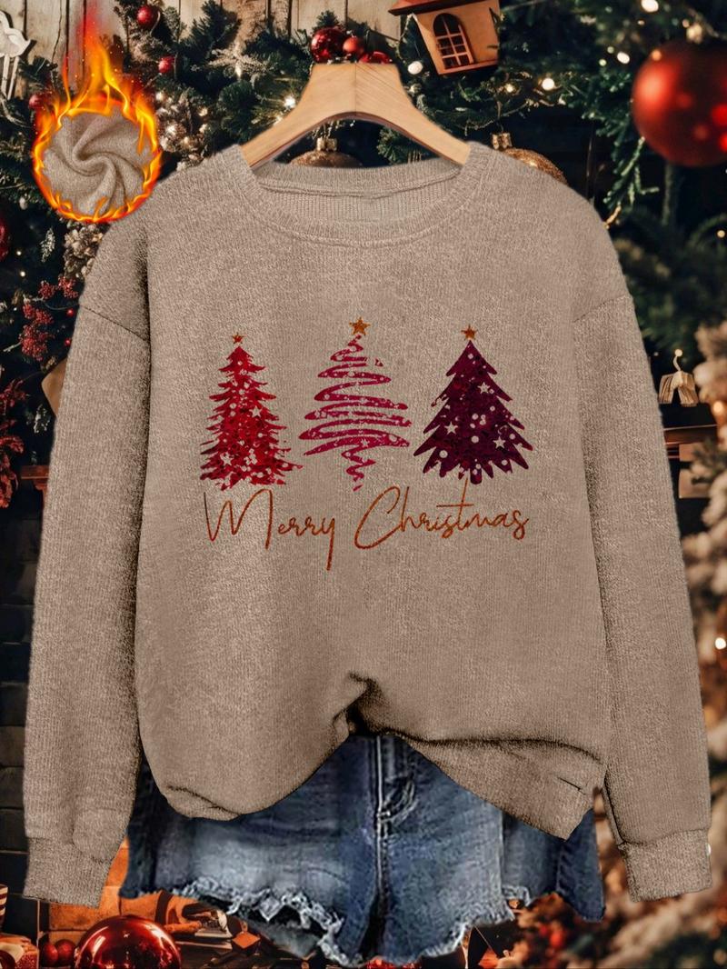 [Autumn and Winter] Women's casual and fashionable crew neck faux sweater tops, women's Halloween crew neck faux sweater tops, Christmas pink Christmas tree print comfortable crew neck faux sweater tops, Christmas gifts