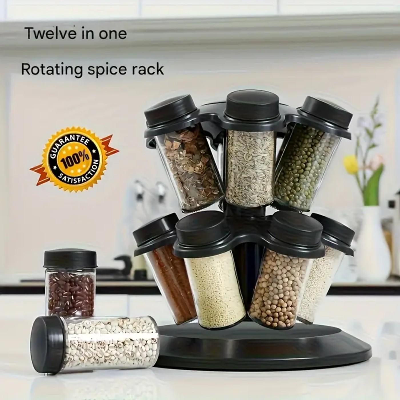 12-In-1 Rotating Spice Rack with Mushroom-Shaped Compartments, Multi-Functional Kitchen Organizer, Space-Saving Countertop Storage