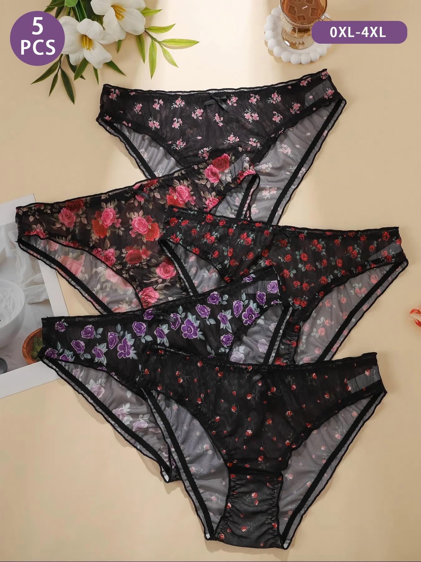 【0XL-4XL】 Floral Print Panty, Breathable Comfortable Panties for Daily Wear, Women's Underwear for All Seasons