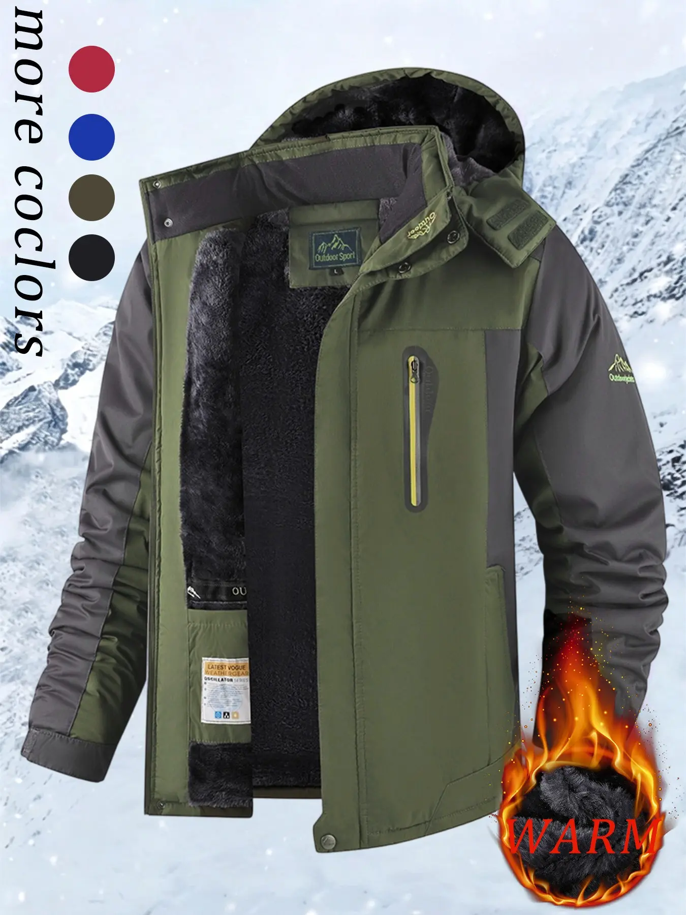 Men's Jacket Fall Winter Fleece Lined Thick, Windproof Waterproof Warm Outdoor Coat, Multi-Pocket Winter Jacket, Ideal for Cold Weather