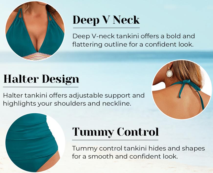 Aqua Eve Women's Tummy Control Halter 2-Piece Color Block Tankini Swimsuit - Sports & Outdoor Swimwear, Surfwear Option, Fathers Day Gift