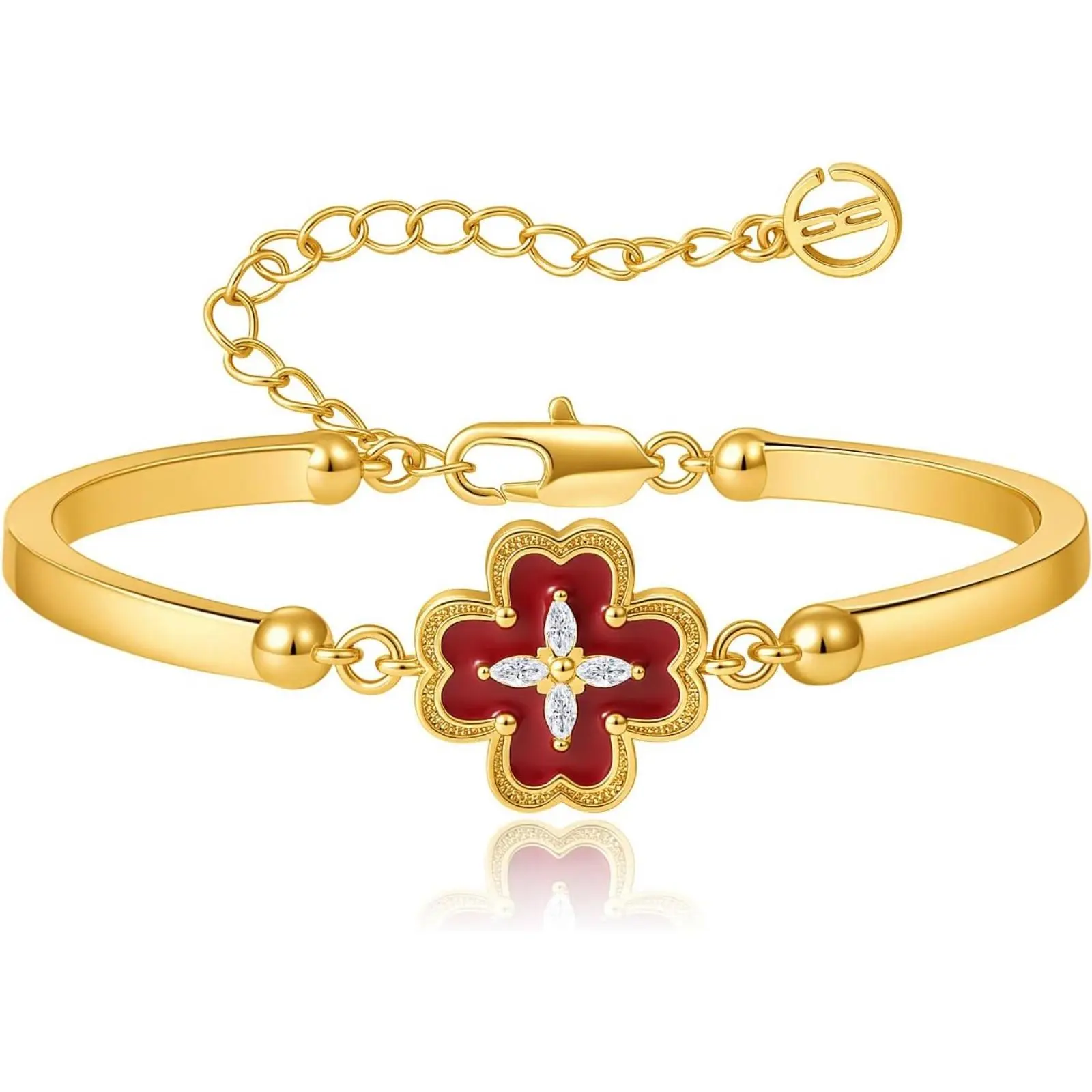 Cicy Bell Clover Bracelets For Women 18k Gold Plated Brass Cubic Zirconia Lucky Love Bracelet Jewelry Gift For Wife