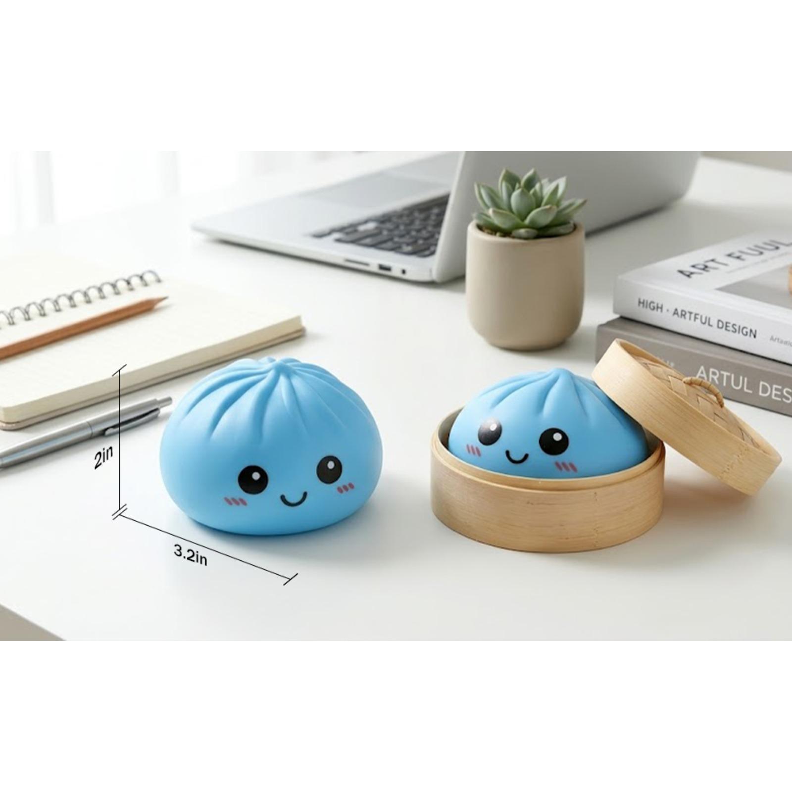 Dumpling Squishies, Glitter Dumpling Mystery Box, Colorful Dumplings Stress Balls Fidget Sensory Toy, Stocking Stuffers with Food Steamer Stretchy Desk Toys (Blue)