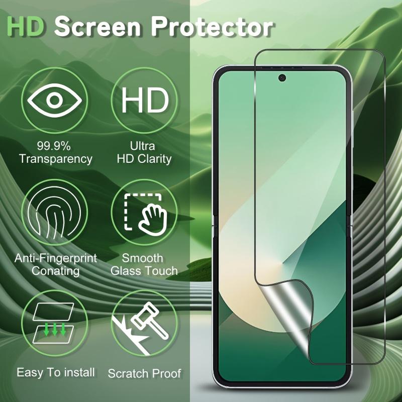 Samsung Galaxy Z Flip 5 6 7 Protective Screen Protector with 2 Front TPU Films and 2 Camera Lens Protectors High Transparency Seamless Fit Scratch Proof Shield