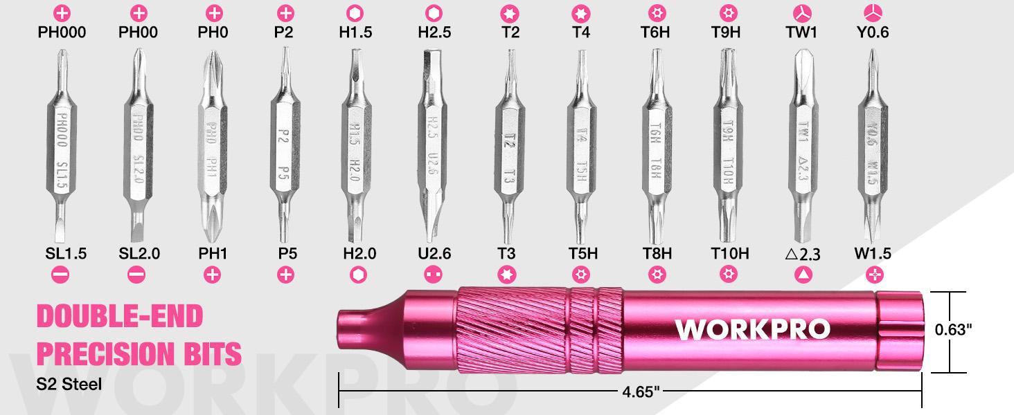 #SpringGlowUp WORKPRO 24-in-1 Precision Screwdriver Sets, Pen Style Manual Screwdriver, 24 counts Tough S2 Steel Small Screwdriver Bits, Ideal for Eyeglass, Watch, Laptop, Phone, Jewelry and Electronic, Pink