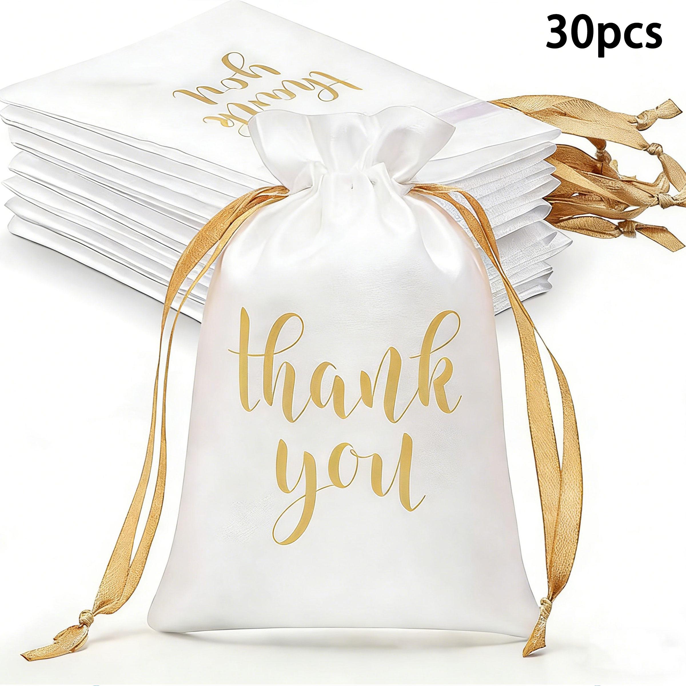 10/30 Pcs Thank You Satin Gift Bags with Drawstring Jewelry Candy Pouches for Wedding Bridal Baby Shower Employee Appreciation Birthday Party Thank You Bags Gift Wrap(Black, Gold,4 x 6 Inch)
