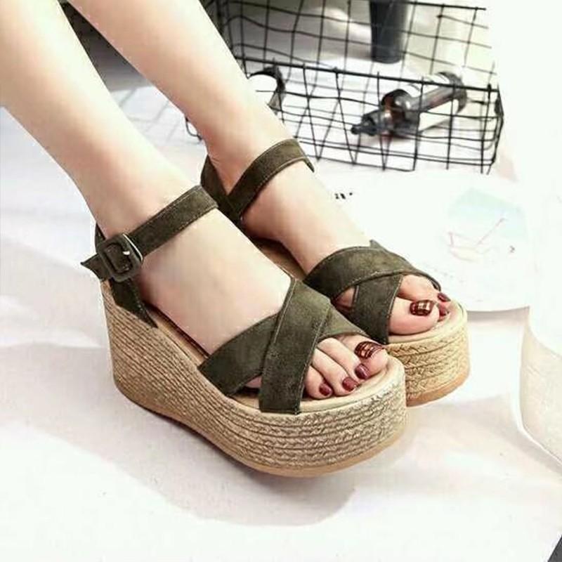 Plus Size Sandals Winter Platform Wedge Heel Thick Sole Waterproof Platform Solid Color Suede Women