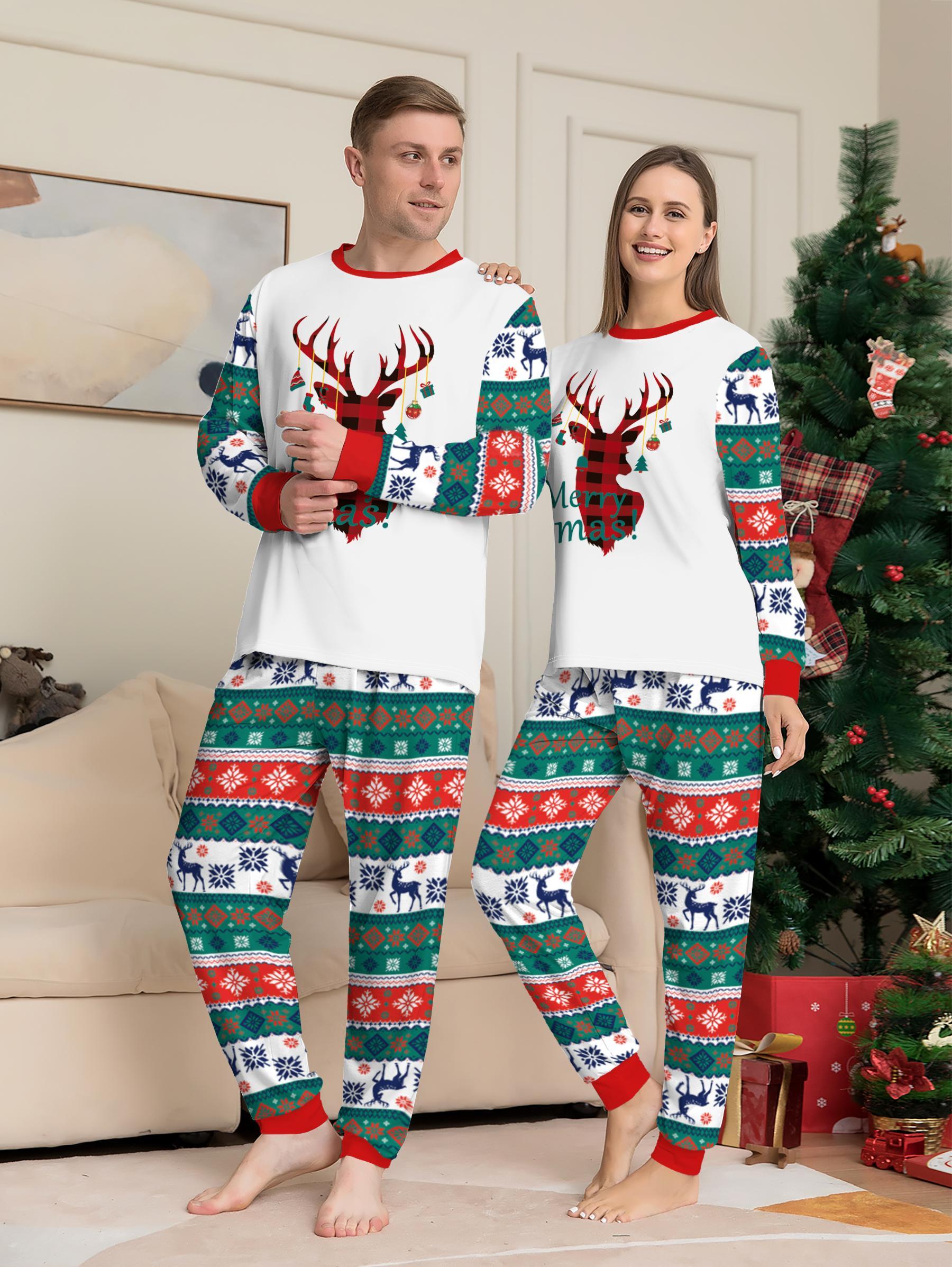 Family Christmas Pajamas Set for Family of 4, 2-Piece Outfit, Christmas Hat Letter Print Soft Knit Loungewear, Breathable Skin-Friendly Sleep Set, Ideal for Christmas Family Photos, Holiday Family Party Outfits, Festive Christmas Gift Family Loungewear