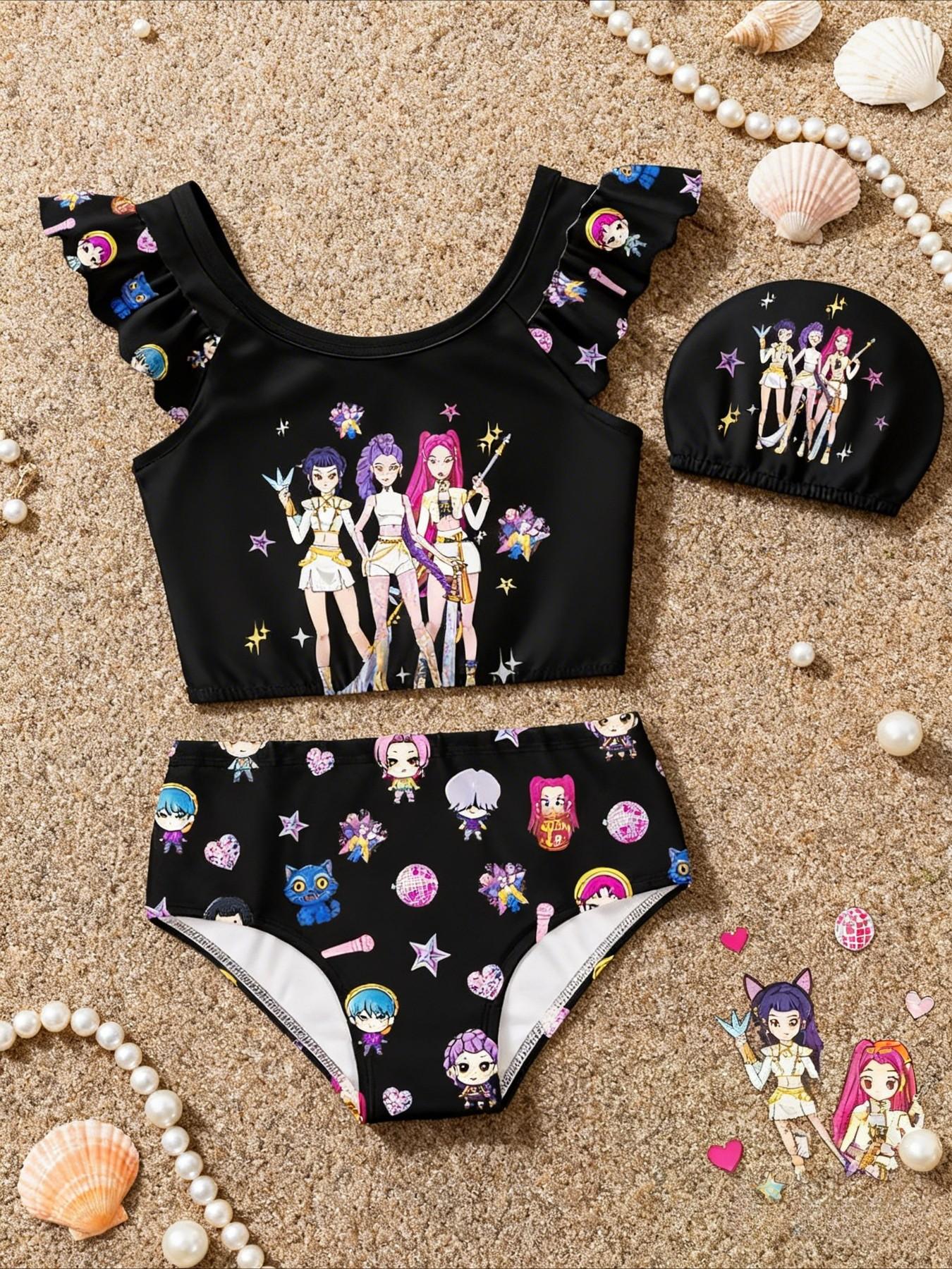 Kpop Girls Swimsuit + Shorts Set, Cute All Season Fashion, Perfect Gift for Girls, Spring Summer, Swimwear sets