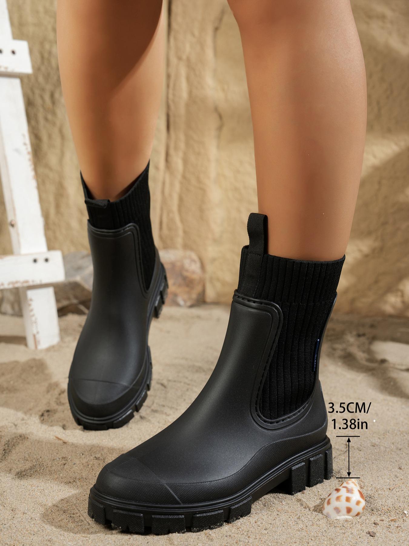 Women's Thick Sole Chelsea Rain Boots, Waterproof Short Booties, Anti-Slip Thick Sole, Easy Wear Design, All-Weather Use Footwear