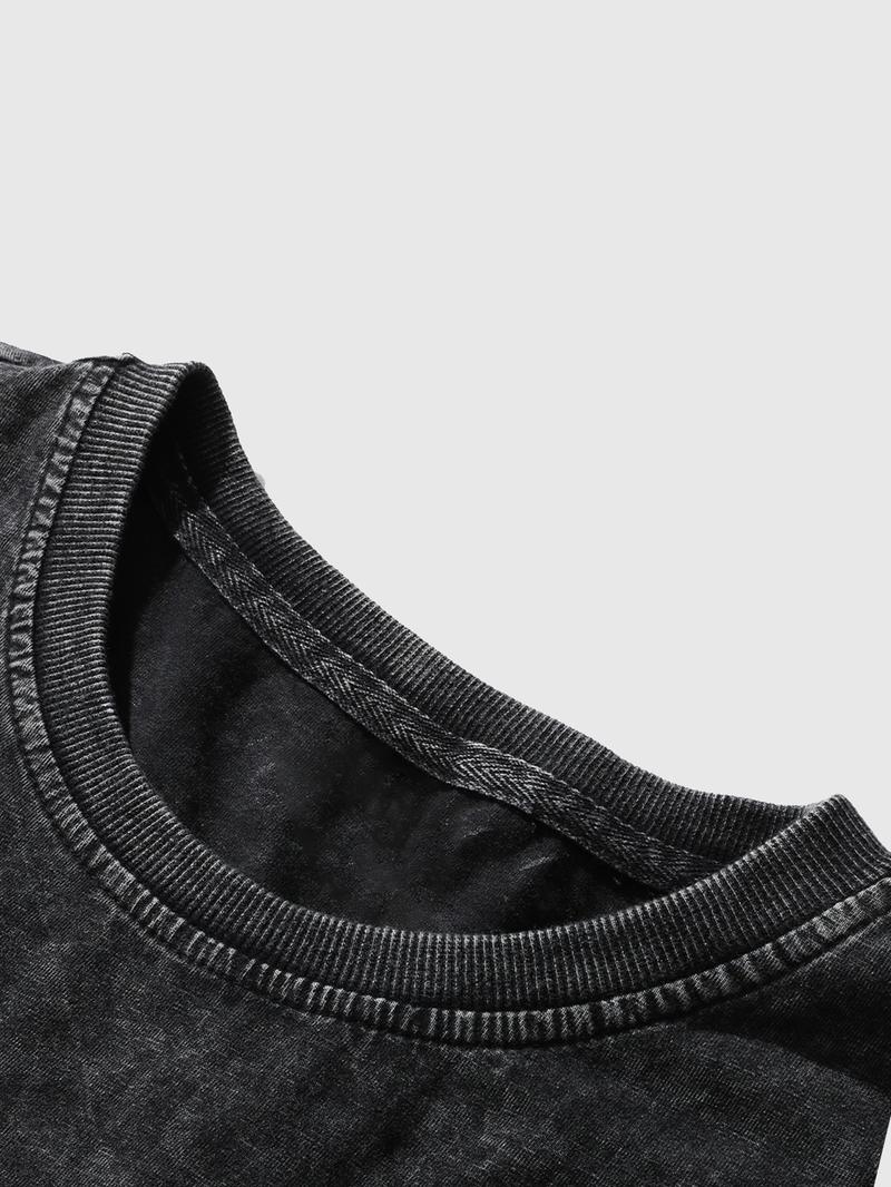 Men's Washed Cotton Short Sleeve Gothic Print T-Shirt, Pure Cotton Tee, Casual Fashion, Comfortable Fit, Perfect for Daily Wear