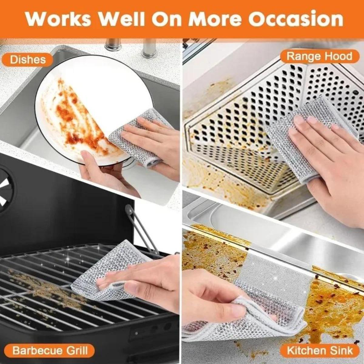 Double-layer magic steel wire cleaning cloth, metal silver thread dish towel, household kitchen cleaning rag and washing tool