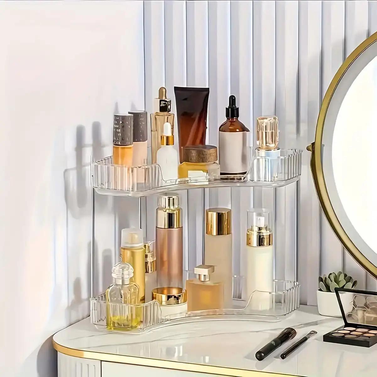 Multifunctional Acrylic Corner Shelf, Transparent Cosmetic Organizer, Perfume & Skincare Holder, Bathroom Vanity Kitchen Spice Rack Cup Storage, Cosmetics Organizer Storage