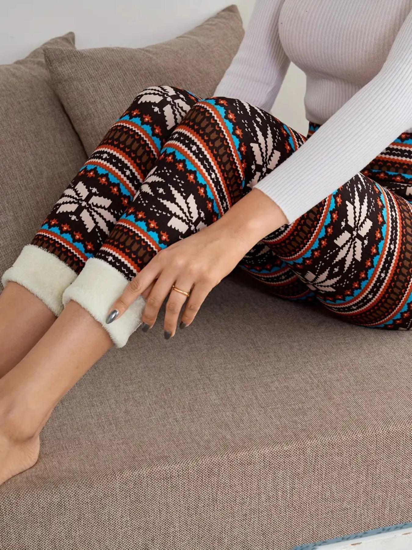 Women's Winter High Waist Plaid Fleece Lined Pants, Elastic Warm Lamb Velvet Nine-Point Leggings, Casual Fashion S-Xxl