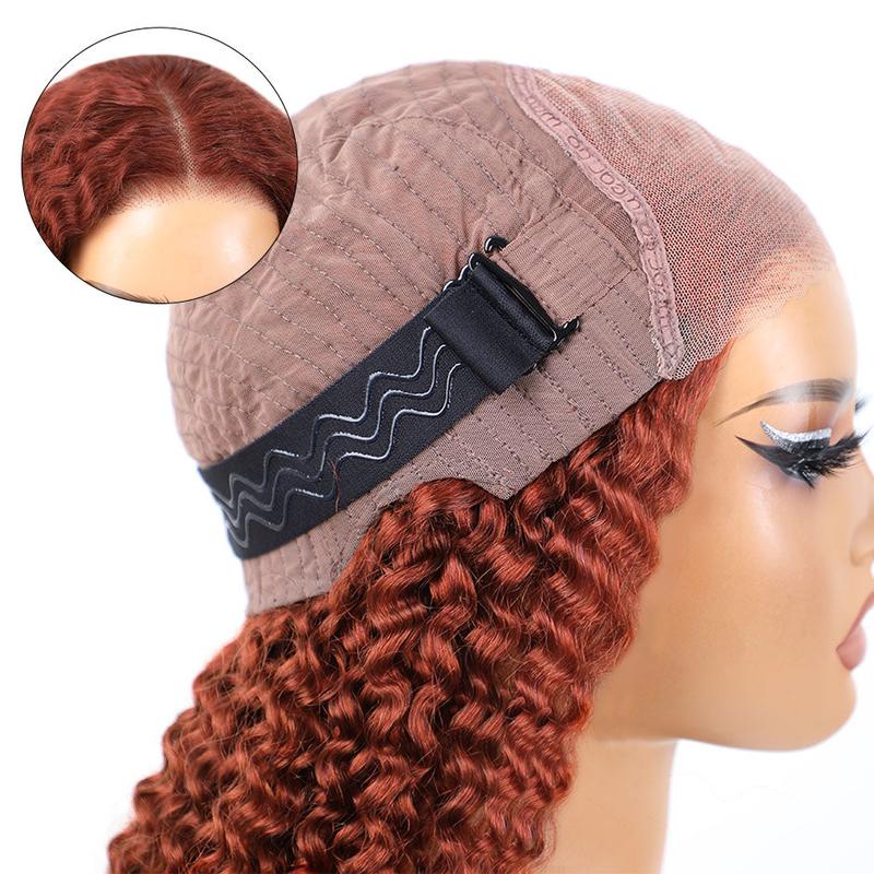 MORE FACE Wear and Go Glueless Wig #33 Reddish Brown Kinky Curly Wig Human Hair Pre Plucked Pre Cut 6*4 Transparent Lace Closure Wigs Natural Hairline