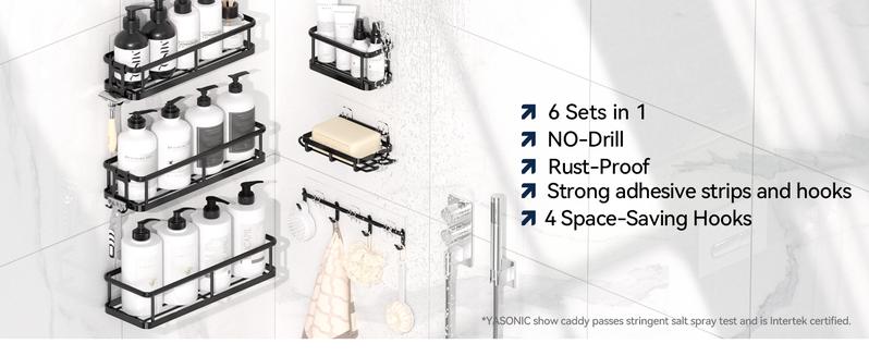 YASONIC 6 Pack Shower Caddy Shelf Bathroom Shower Organizer Rack No Drilling Multifunctional Organizer,corner shower shelf