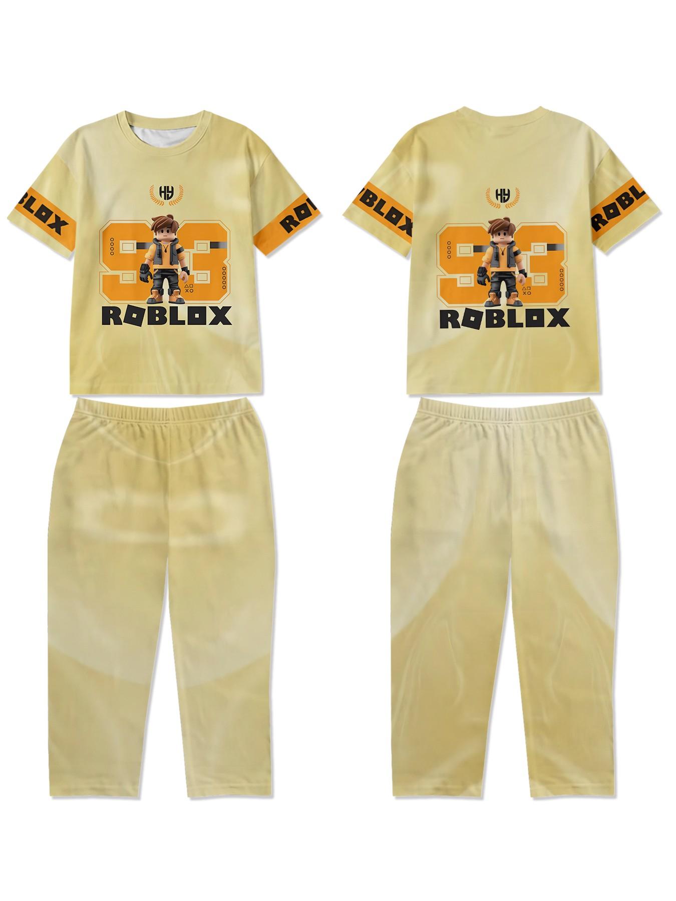 Square Boy Trendy 2-Piece Set - Boys' Digital Print Short-Sleeve Pajamas with Extended Sleep Pants, Stylish, Casual, Comfortable and Soft Pajama Set, Suitable for Boys' Sleep and Home Leisure, Perfect Gift for Boys