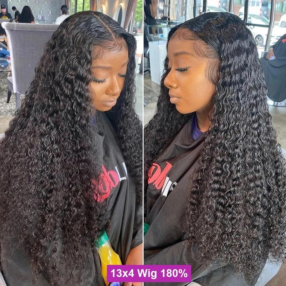 Bling Hair Deep Wave Lace Front Wigs Real Hair 13x4 Transparent Lace Frontal Wig Pre Plucked with Baby Hair 180% Density Natural Color Bling Hair Deep Wave Lace Front Wigs Real Hair 13x4 Transparent Lace Frontal Wig Pre Plucked with Baby Hair 180% Density Natural Color