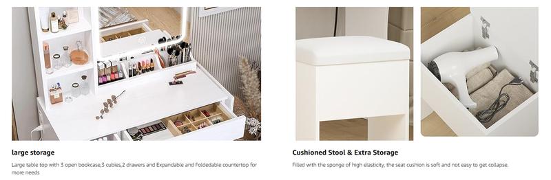 IRONCK Vanity Desk with LED Lighted Mirror & Power Outlet, Makeup Table with Drawers & Cabinet,Storage Stool,Dressing Table for Bedroom IRONCK Vanity Desk with LED Lighted Mirror & Power Outlet, Makeup Table with Drawers & Cabinet,Storage Stool,Dressing Table for Bedroom