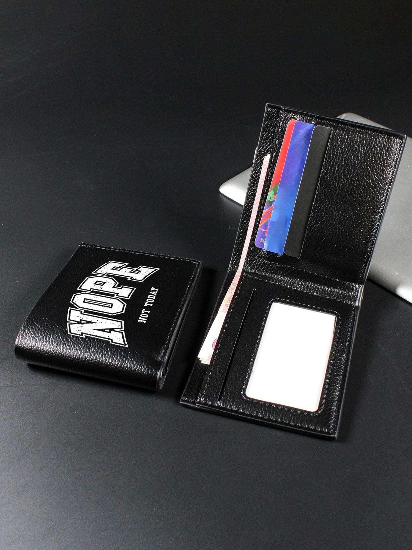 Minimalist 'nope Not Today' Neutral Fold Wallet, PU Leather Casual Card Holder, Unisex Daily Commute Portable Wallet