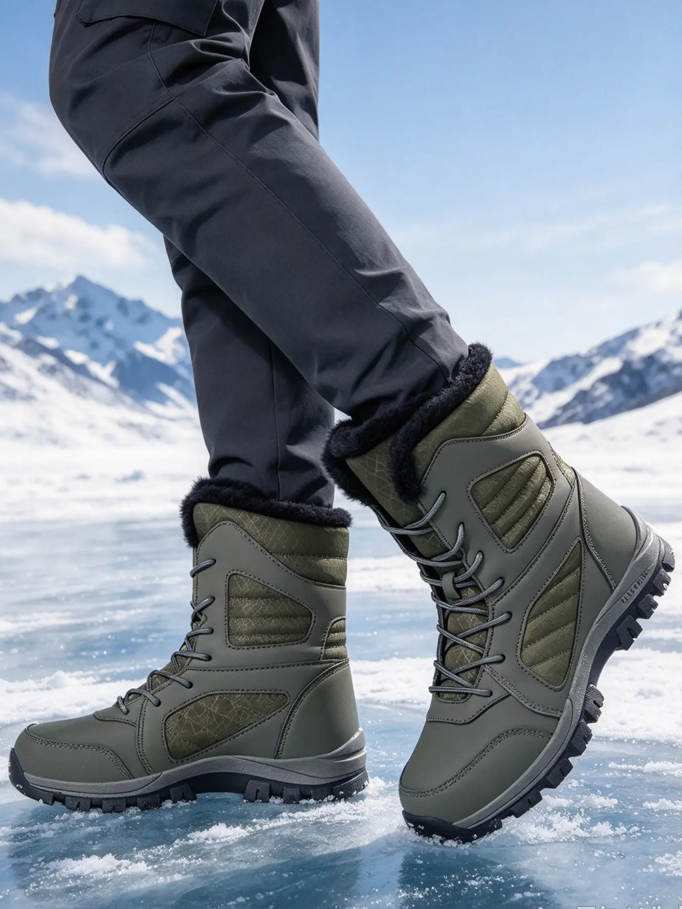 Men's Winter Snow Boots | Windproof Fleece Lined Warm Outdoor Hiking Boots, Cold Resistant Anti-Slip Trekking Boots