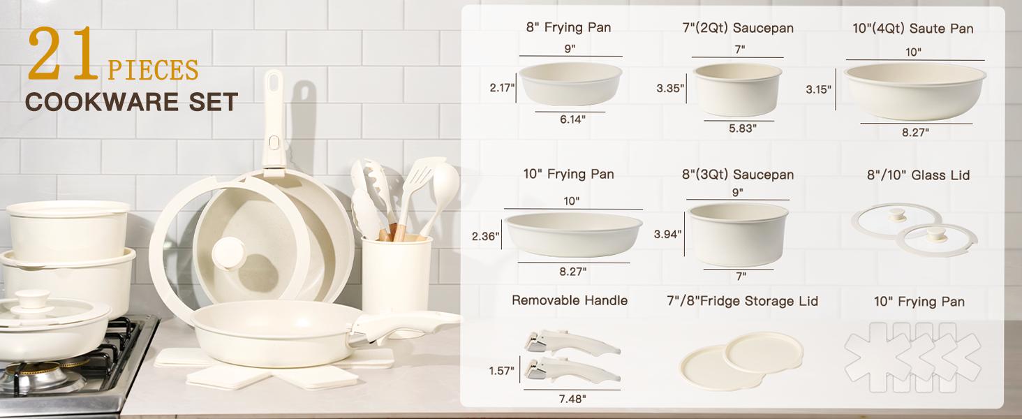 【Astercook 20-Pcs】Cookware Set, Non-Stick Coating, Durable & Easy to Clean, Perfect for Home, Gatherings, and Professional Kitchens hexclad cookware. White