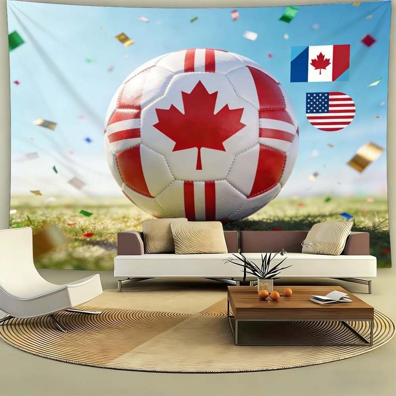 1 pc microfiber FIFA World Cup Soccer Ball Tapestry Canada USA Flag Wall Hanging Home Decor Living Room Bedroom Dining Room Outdoor Holiday Celebration Scene Enhancement Tapestry Background Cloth Hanging Cloth Wall Cloth Decorative Cloth