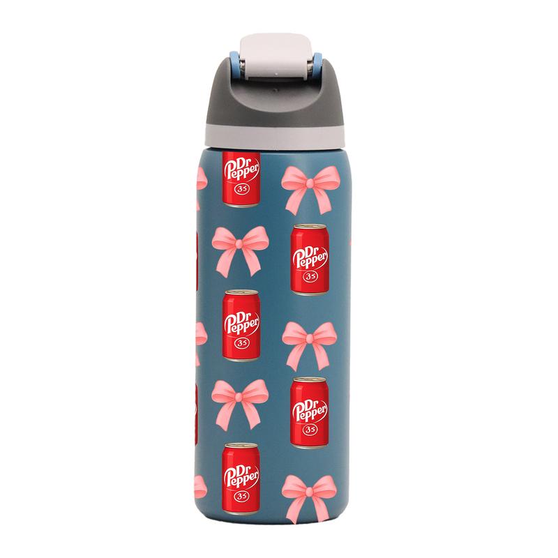 AuraCup 1pc 19/24/32oz Insulated Tumbler with Lid and Straw, Cute Dr Pepper Can and Pink Bow Pattern, Double Wall Leakproof Stainless Steel Water Bottle for Hot & Cold Drinks, TikTok Trending Aesthetic Cup, Perfect Gift for Girls, Teens, Friends, Daughter