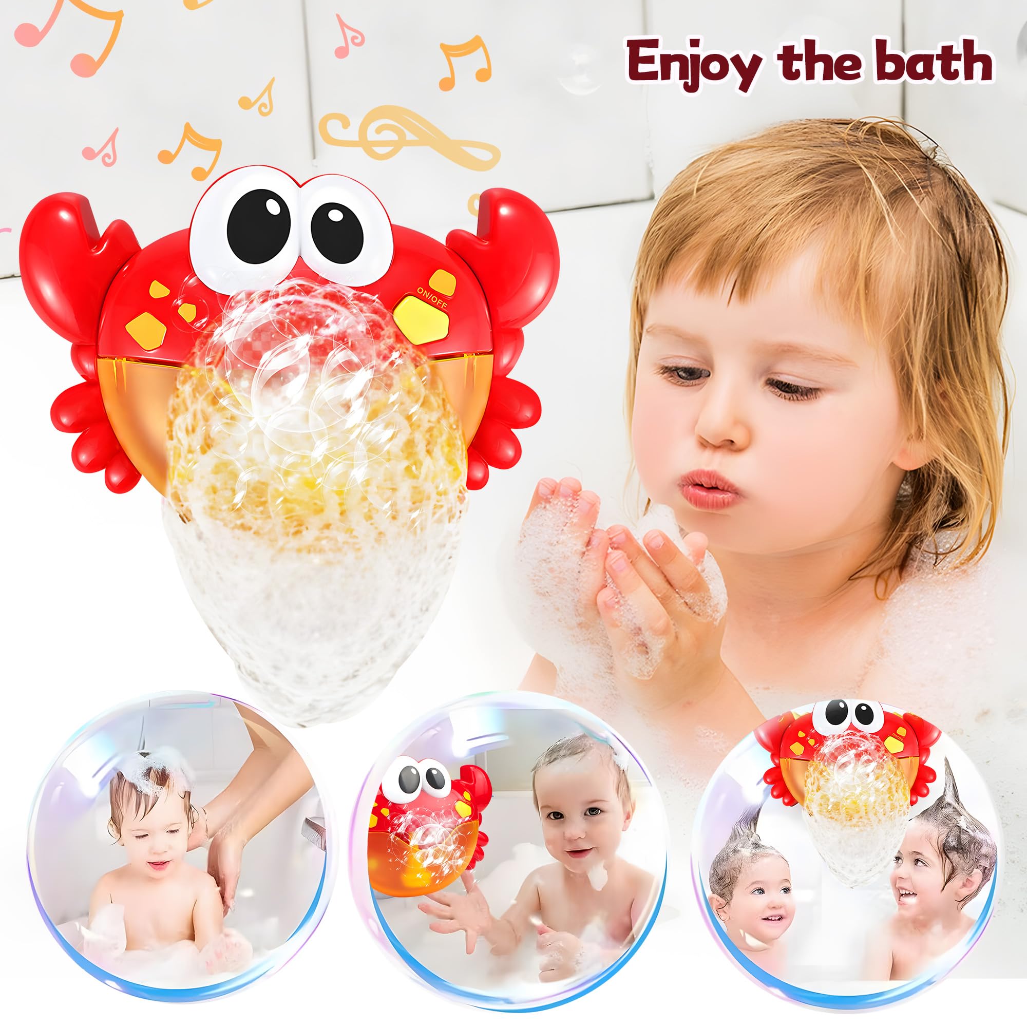 Crab Bubble Machine Toy for Bath Time, Electric Musical Crab Bath Toy for Infants and Toddlers, Fun Water Play for Boys and Girls, Bath Bubble Maker