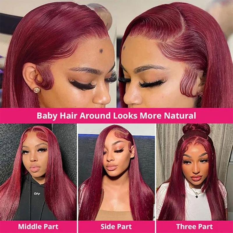 Tuneful 180% Density 99j Burgundy HD Transparent Lace Frontal Wigs Hair 99J 13x6 Straight Hair Wig Wine Red Colored Hair Wig 99j Wig for Black Women