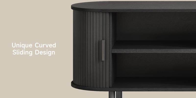 【Valentine's Day gift】ONBRILL 55"/63" Fluted TV Stand with Power Outlet for TVs up to 70 Inch, Entertainment Center with Storage and Adjustable Shelves, Modern Media Console with Sliding Doors for Living Room